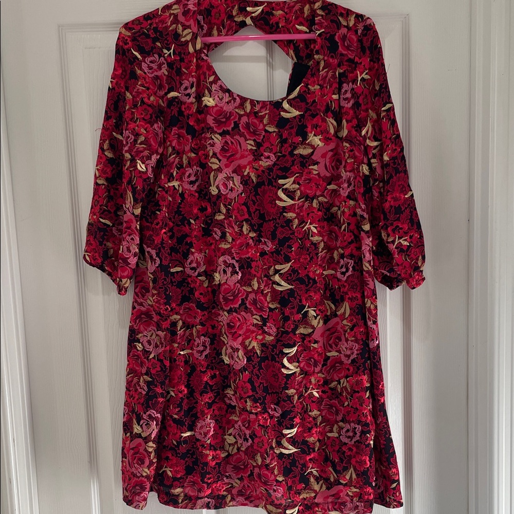 Floral Women's Dress - Red and Black